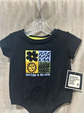 Target Kids Black Graphic Tee with Yellow, Blue & Olive Panels